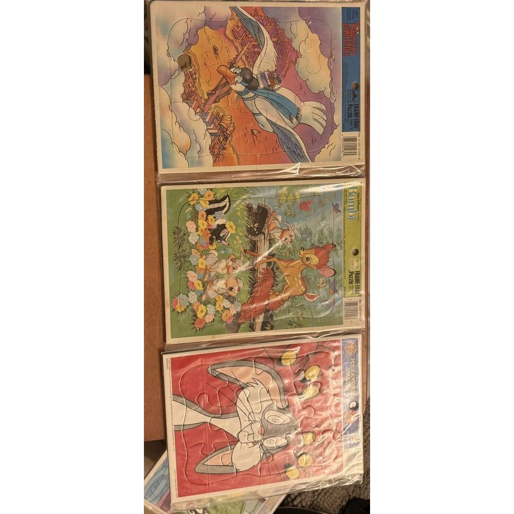 Set‎ Of 3 Vintage Walt Disney & Looney Tunes Tray Puzzles. Bambi, Rescuers